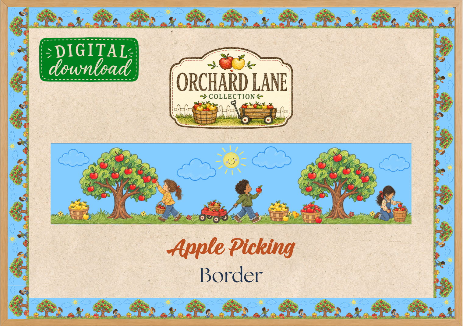 Apple Picking Printable Bulletin Board Border | The Orchard Lane Collection | Digital Classroom Decor