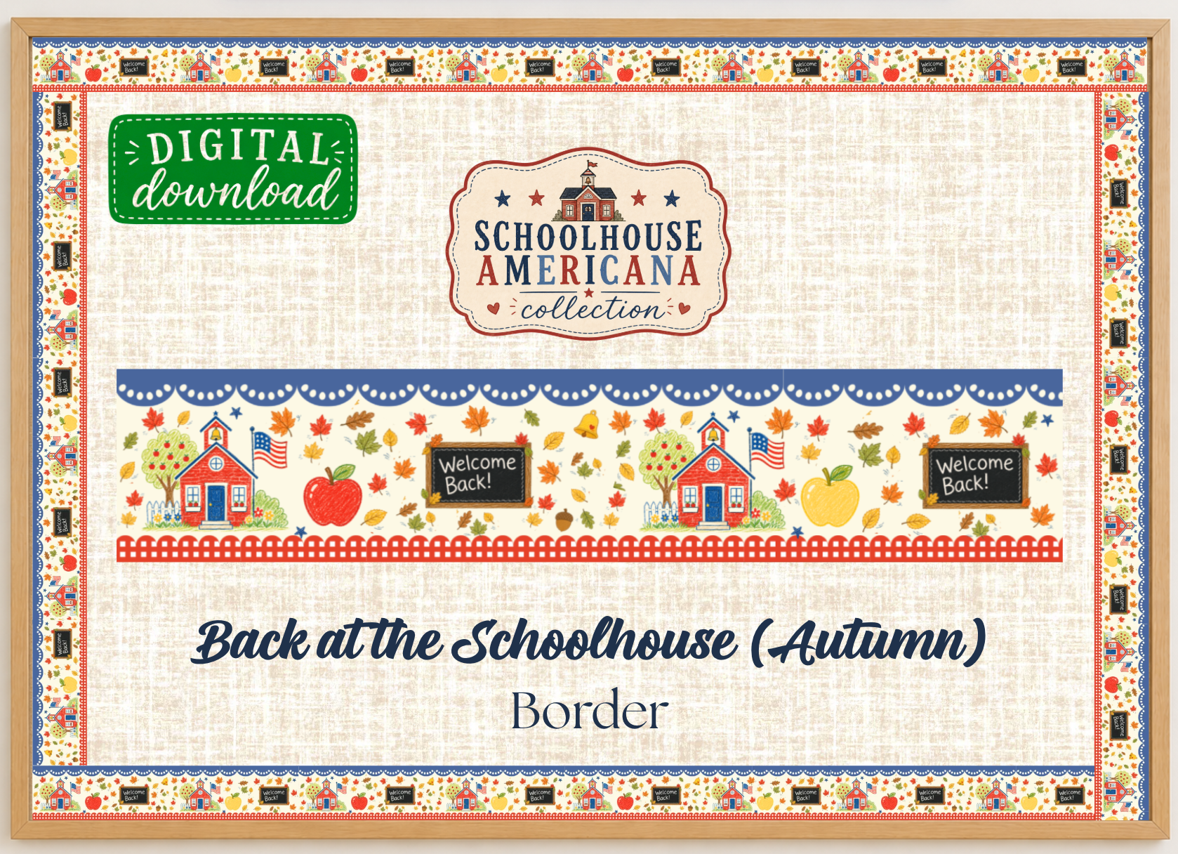 Back at the Schoolhouse Autumn Border Printable Bulletin Board Border | Schoolhouse Americana Collection | Digital Classroom Decor
