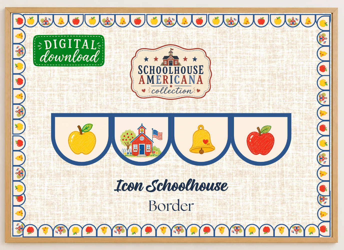 Icon Schoolhouse Printable Bulletin Board Border | Schoolhouse Americana Collection | Digital Classroom Decor