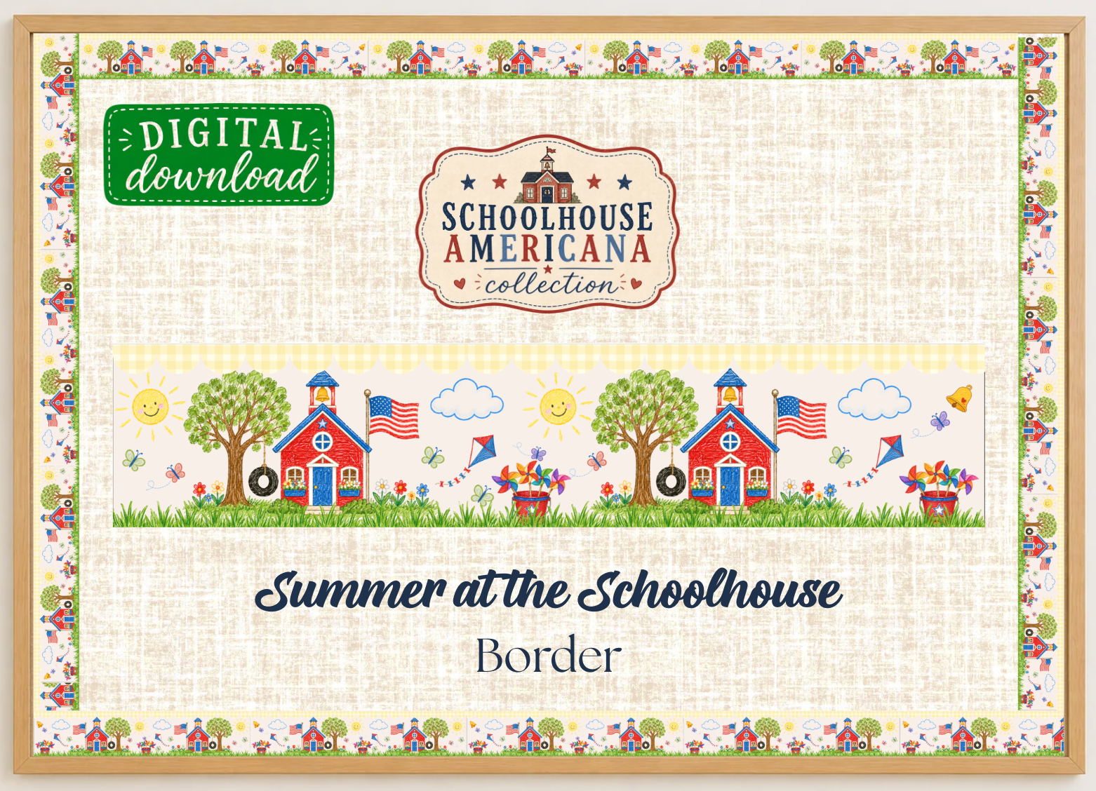 Summer at the Schoolhouse Printable Bulletin Board Border | Schoolhouse Americana Collection | Digital Classroom Decor