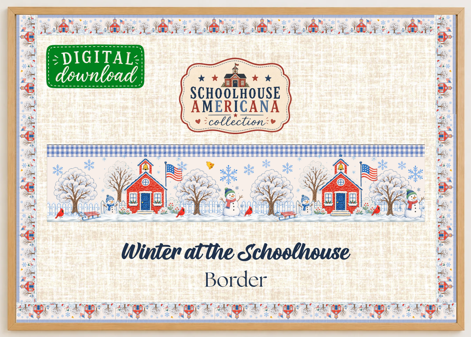 Winter at the Schoolhouse Printable Bulletin Board Border | Schoolhouse Americana Collection | Digital Classroom Decor