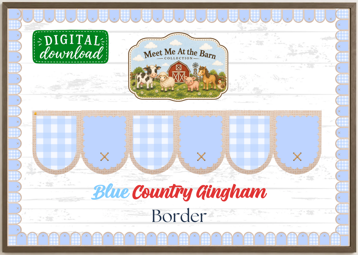 Blue Country Gingham Border – Printable Bulletin Board Border | Meet Me At the Barn Collection | Digital Download