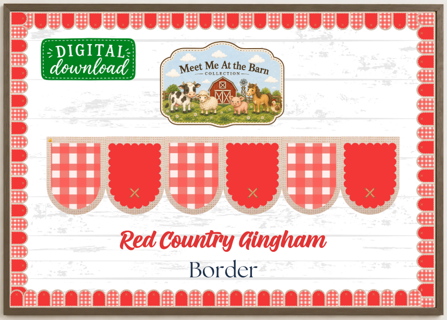 Red Country Gingham Border – Printable Bulletin Board Border | Meet Me At the Barn Collection | Digital Download